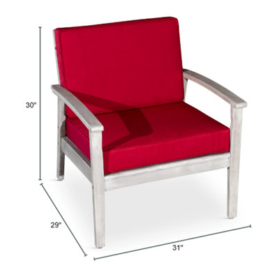 Fauteuil à assise profonde en eucalyptus gris argenté, coussin bourgogne