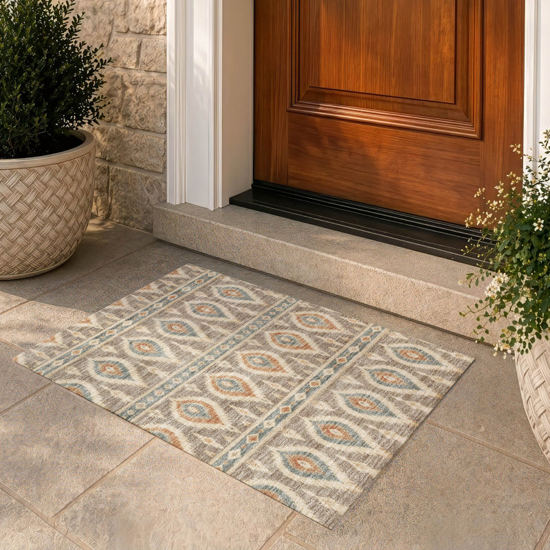 Tapis géométrique Shuana ACN3070 lavable à la machine pour intérieur/extérieur, Taupe, 1'8" x 2'6"
