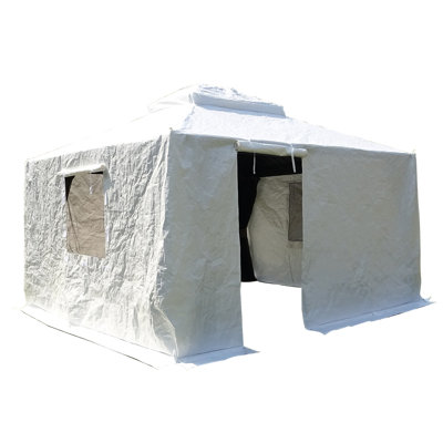 Enceinte de rangement universelle 12 'x 12' pour abri de jardin - Housse imperméable toutes saisons avec parois latérales, fenêtres en filet de polypropylène, blanc extérieur