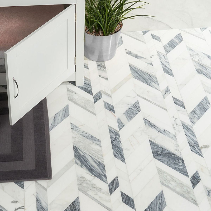 Amari Polished Marble And Aluminum Mosaic, Grigio