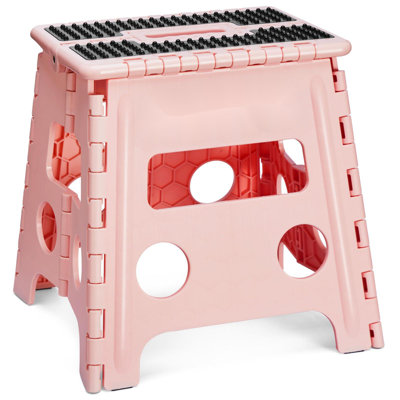 Folding Step Stool 13 Inch,Non-Slip Foldable Stools For Kids & Adults Up To 300 LBS,Kitchen Collapsible Fold Up Stepping Stool With Dotted 1 Pack,Pink