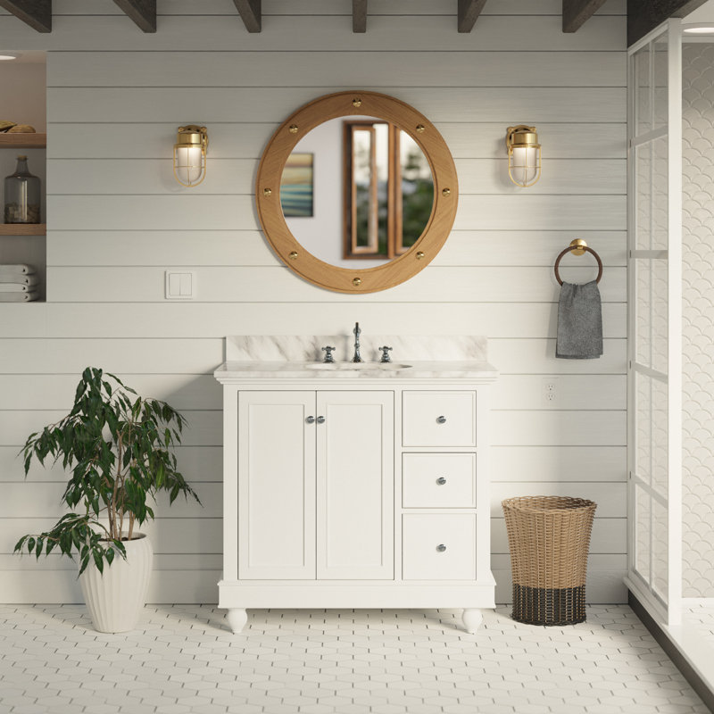 Ensemble de meuble-lavabo simple 36 po Ferdinand, Blanc, Marbre de Carrare