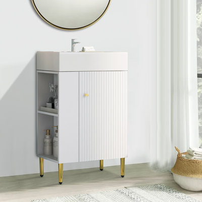 Meuble-lavabo simple autoportant 21,6 po avec plateau en céramique Andri