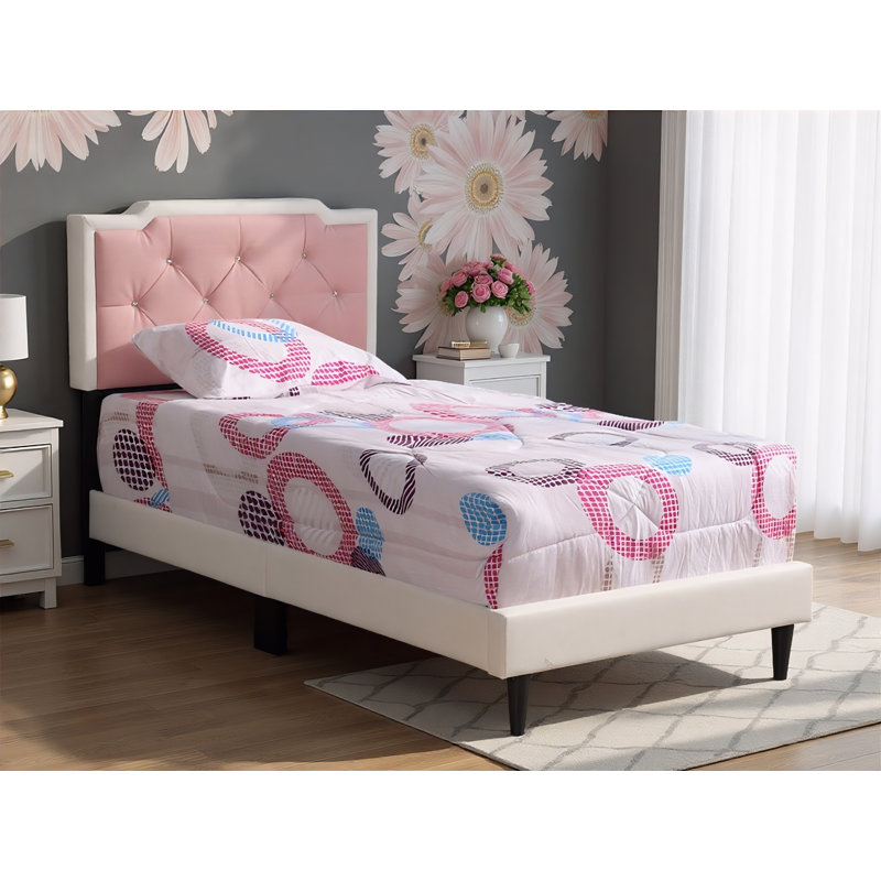 Getafe White Pink Twin Bed, Twin, White/Pink