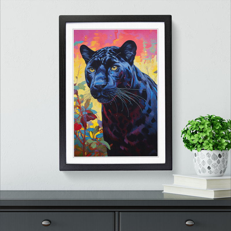 Panther Colour Field No.2 - Single Picture Frame Print on Wood, Black Framed, 46cm H x 34cm W x 2" D