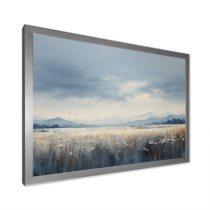 «Meadow Atmospheric Horizon Pointillism II», reproduction sur toile, Cadre photo argenté, H 16 po x l 32 po x P 1 po