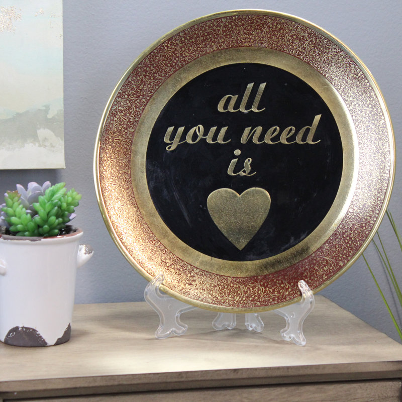 Assiette décorative en laiton Akash All You Need is Love, Marron