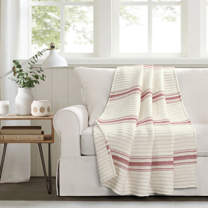 Jeté 100% coton Westridge, Rouge / blanc
