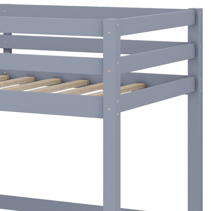 High Wood Loft Bed, With Safety Guardrail, Built-In Desk, Ladder, Gray
