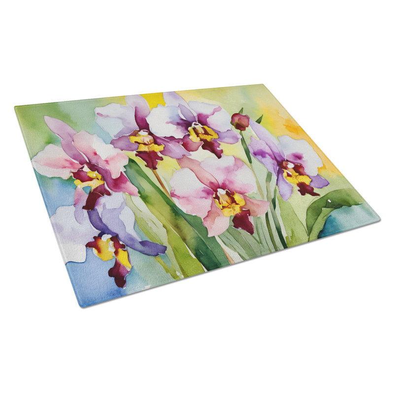 Orchids in Watercolor Glass Cutting Board Large
