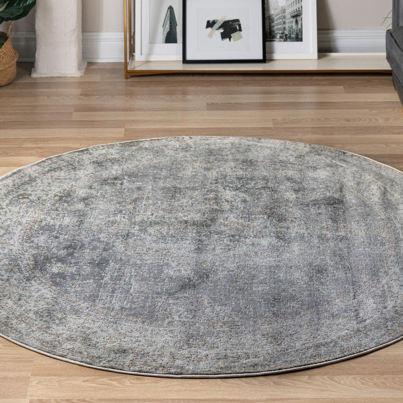 Tapis oriental gris fumée Folmar, Rond 8 pi