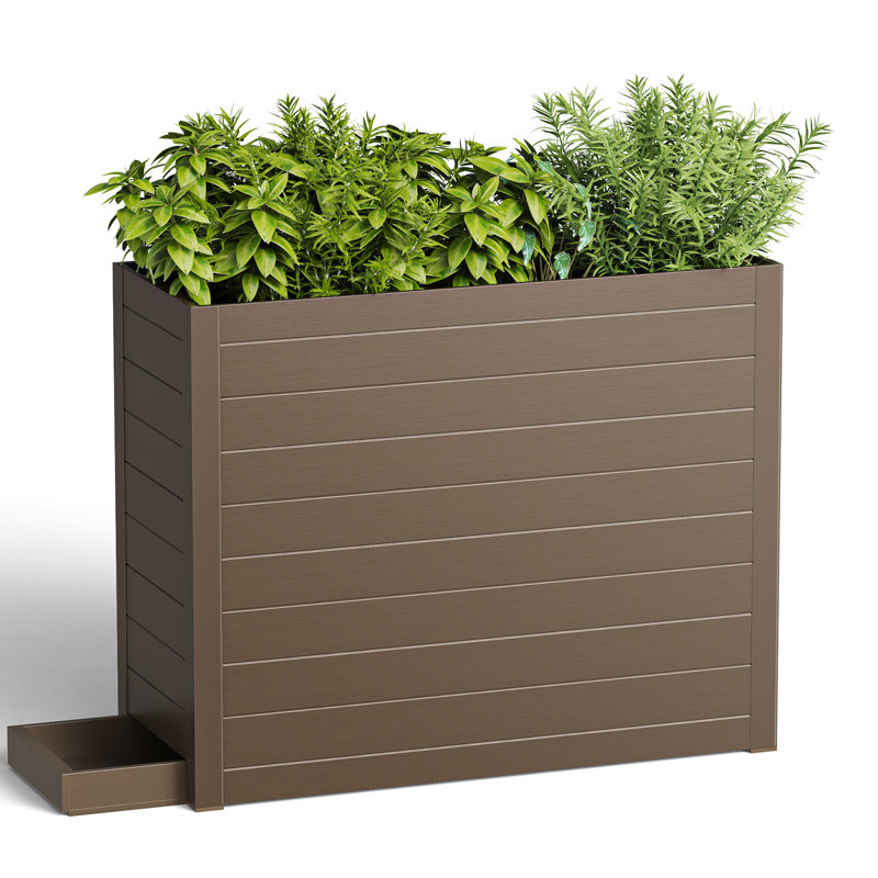 Outdoor All-Weather Long Box Planter With Removable Drip Tray, Brown, Yes