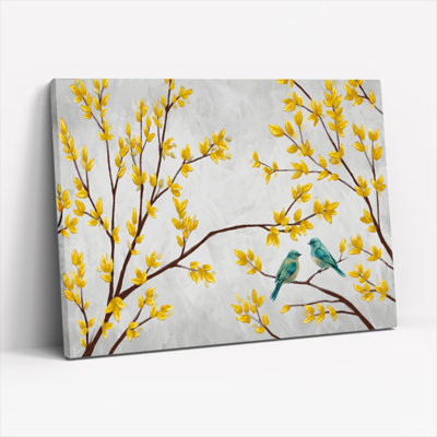 Art mural sur toile Gallery Wrap pour le salon, la chambre à coucher, le bureau ou le vestibule - Décoration murale décorative avec oiseaux et fleurs