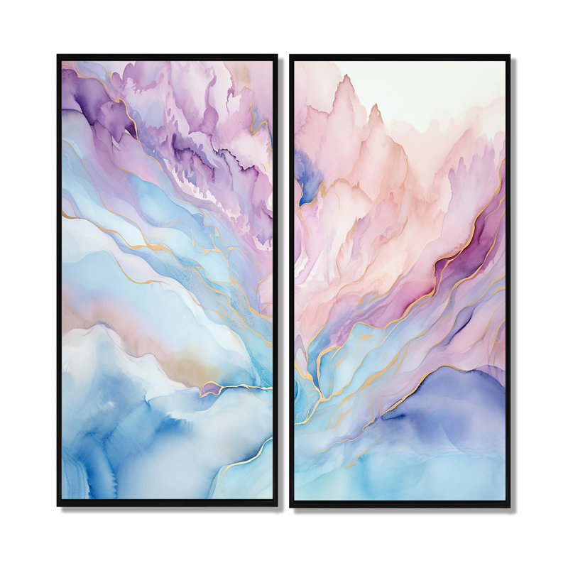 Rose et bleu lever de soleil glacier - décoration murale moderne bleue, H 20 po x l 24 po, Impression encadrée flottante
