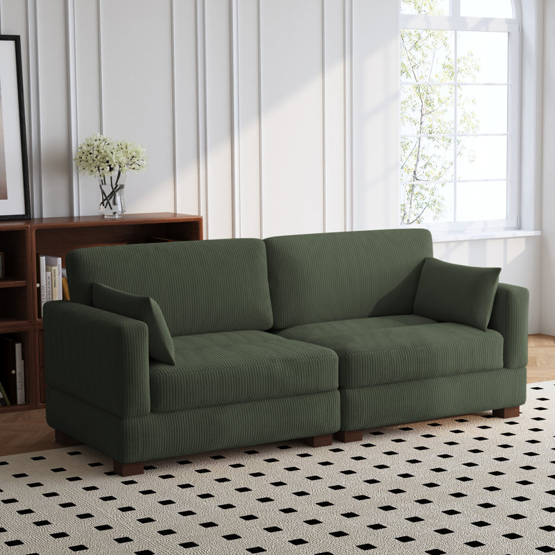 Vontavious 217.9Cm Square Arms Sofa, Green
