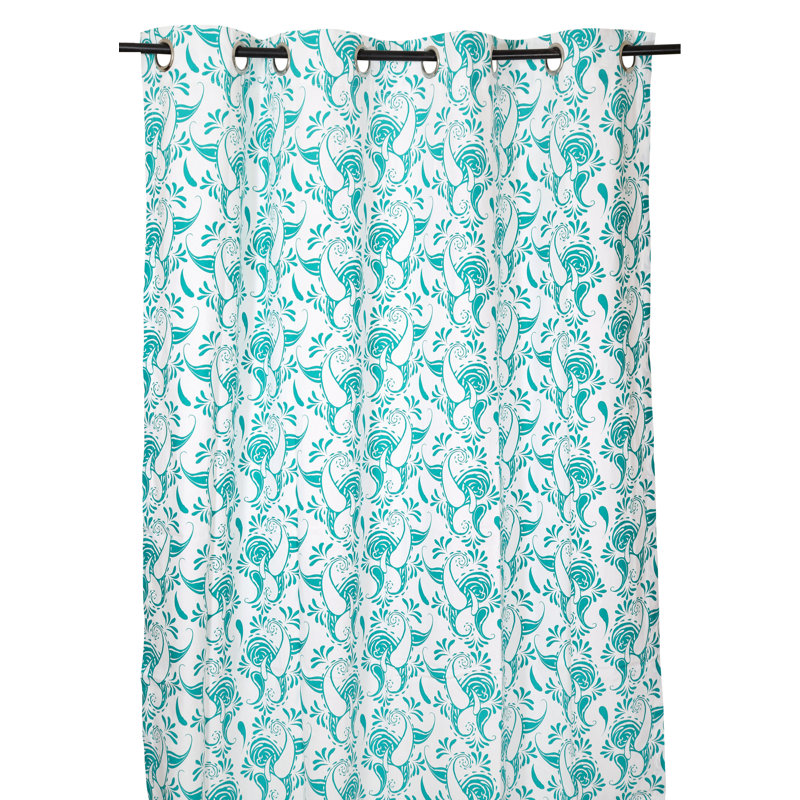 Macdonald Cotton Semi Sheer Curtain Single Panel, 55" W x 98" L, White/Teal