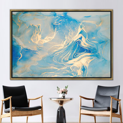 Blue And Gold Marble, Blue Marble Canvas, Shimmery Marble Wall Decor, Gold Printed, Luxury Marble Wall Decor, Gold Marble Art Canvas, A-284