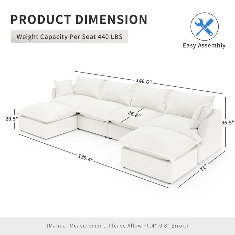 Canapé modulaire rembourré en duvet, canapé convertible Comfty, Blanc