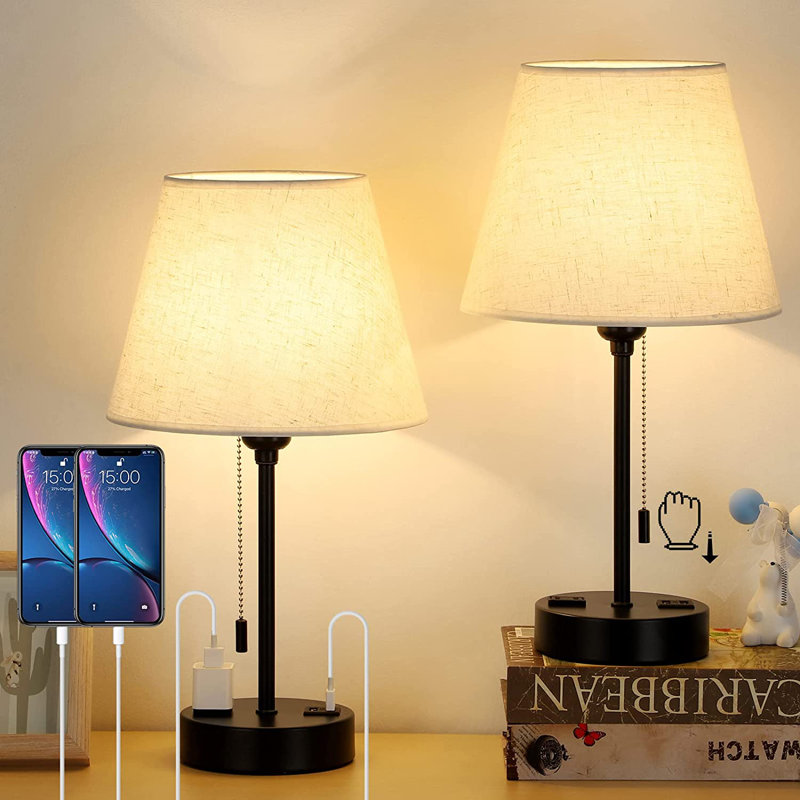 Lynee Metal USB Table Lamp, Linen