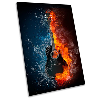 Flaming Guitar Rock Music 1 Piece Wrapped Canvas Painting