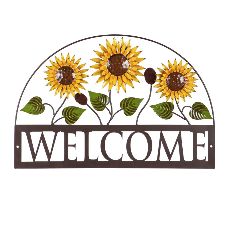 Décoration murale tournesol en métal "Welcome"