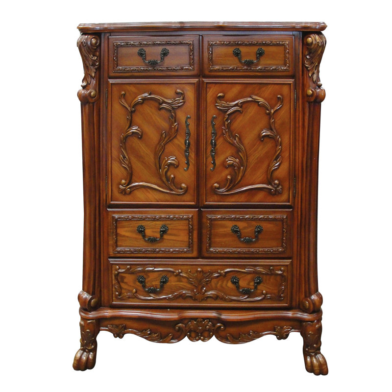 Spurlin 43.5'' W 5 - Drawer Dresser, Cherry Oak