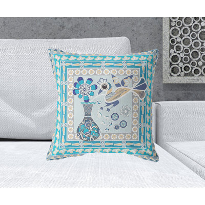 Coussin décoratif 20 po x 20 po bleu et blanc cassé