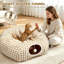 Lit tunnel à carreaux pliable 2-en-1 31,49 po, tunnel de jeu convertible Donut Cat, cachette lavable pour chats et lapins