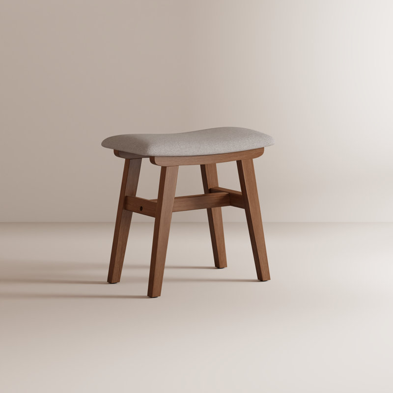 Aevah Solid Wood Vanity Stool with Saddle Cushion, High-Rebound Sponge Seat, Easy Assembly Makeup Chair, Brown
