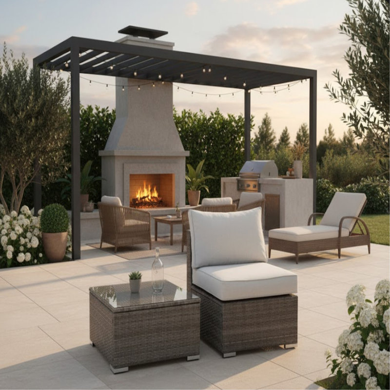 2-Piece All-Weather Outdoor Rattan Patio Furniture Set With 25.2 Inches Width Armless Sofa & Coffee Table