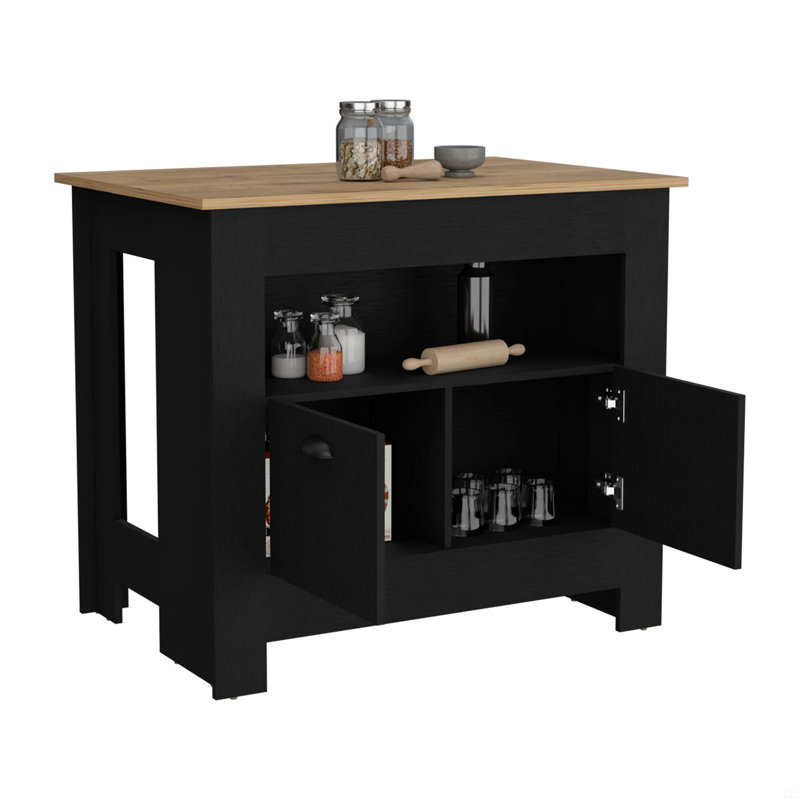 Armoire à deux portes et tablette pour îlot de cuisine, Noir