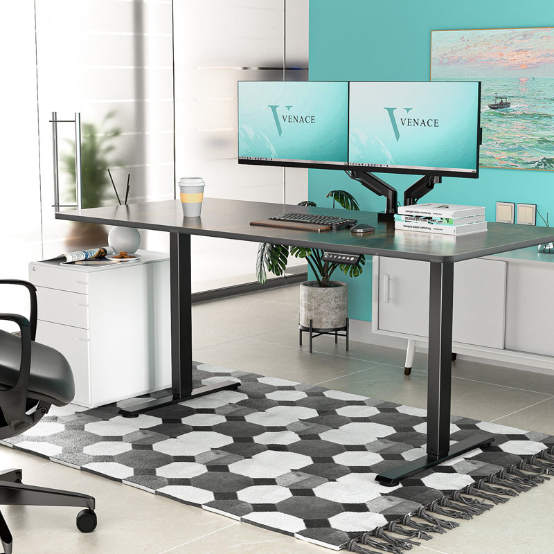 Bureau debout standard à double moteur VVENACE, Brun, H 46,5 po x l 59 po x P 29,53 po, Noir