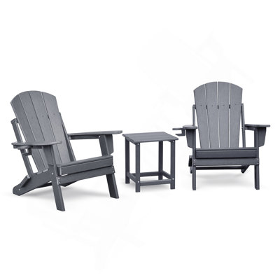 Folding Outdoor Adirondack Chair Set Of 2 And Table Set,HDPE All-Weather Folding Fire Pit Chair,  Ergonomic Design Patio Lawn Chair For Outside Deck Garden Backyardf Balcony