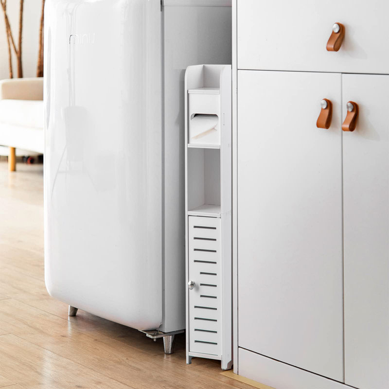 Waterproof PVC Bathroom Storage Cabinet With Toilet Paper Holder - Freestanding, Small Space Organizer With Shelves For Bathroom Essentials