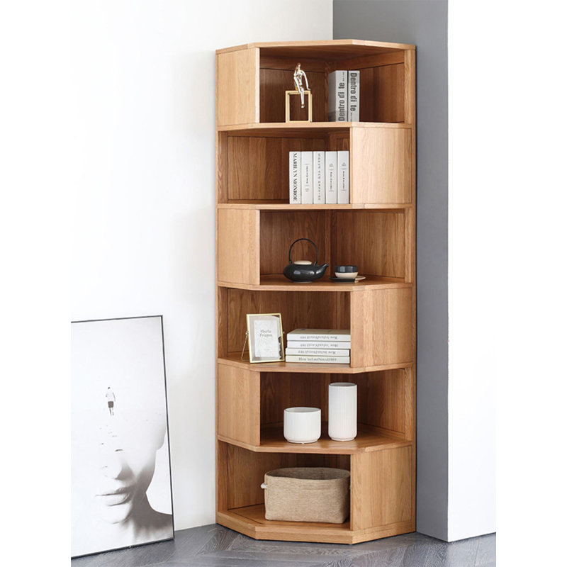 Organisateur de bibliothèque de coin en chêne moderne entièrement assemblé