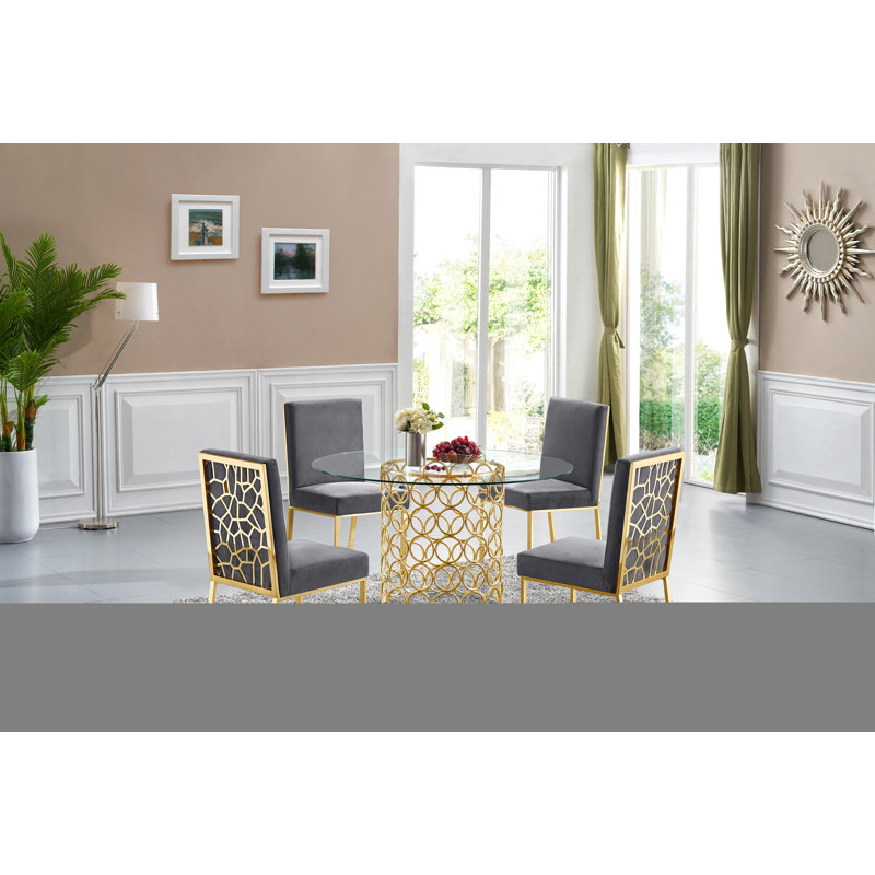 Sansa 20'' H Velvet Upholstered Side Chair, Grey Velvet, Gold