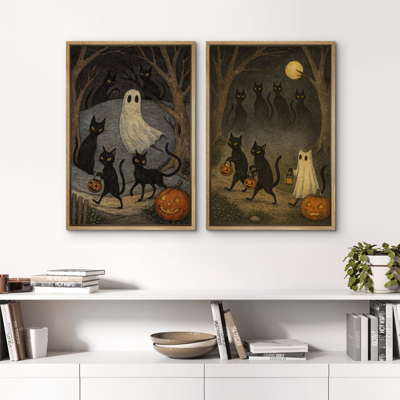 Mignon fantôme, impression sur toile encadrée, ensemble de 2 décorations d'Halloween, Naturel, H 24 po x l 32 po
