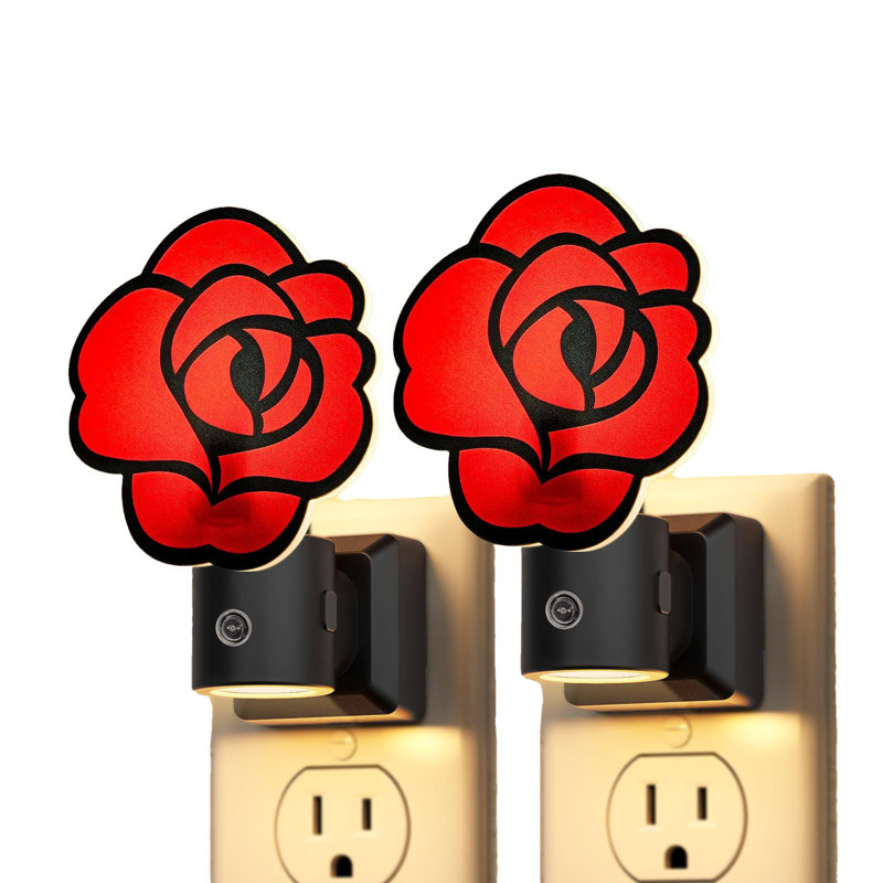 Flower Night Light, Decorative Night Lights Plug Into Wall With Dusk To Dawn Sensor, Adjustable Brightness LED Nightlight Dimmable, 3000K Warm White(Colourful-Rose/2 Pack)