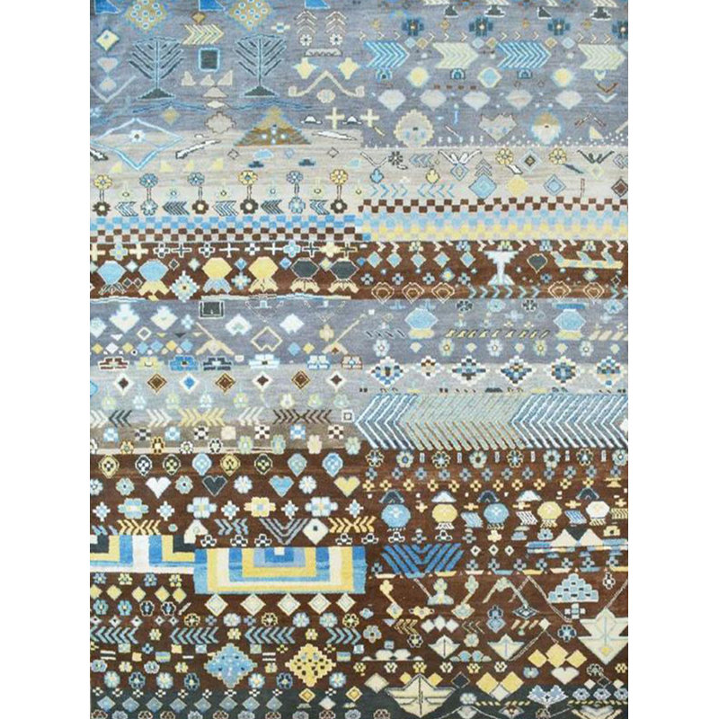 Barcelona Collection Blue Brown Traditional Motif Modern Decorative Rug, Rectangle 3'9.81" x 6'6.74"