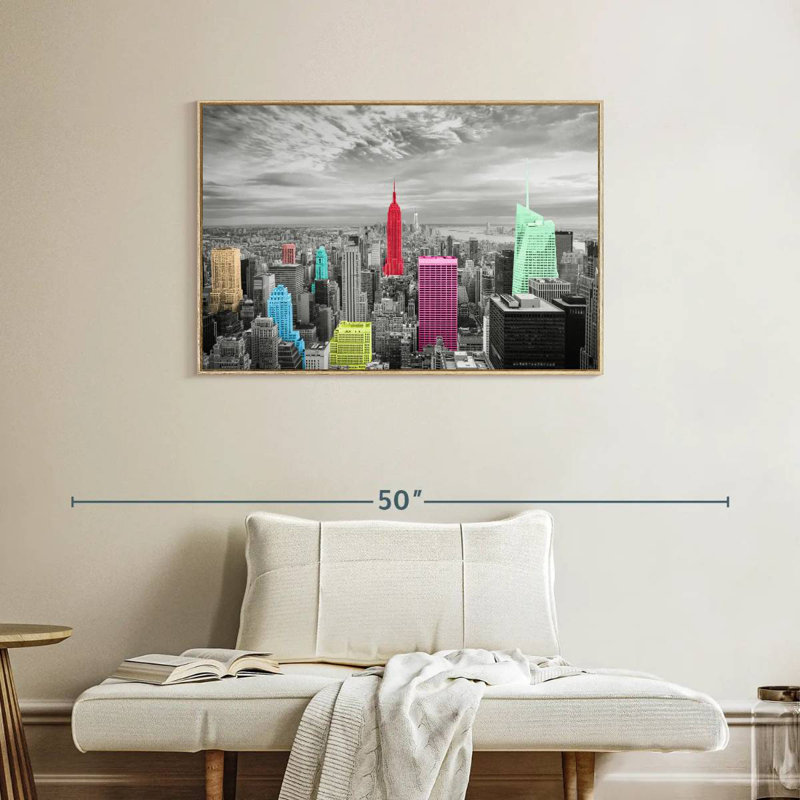Manhattan Pop, Cadre flottant en bois naturel, 37 po x 25 po
