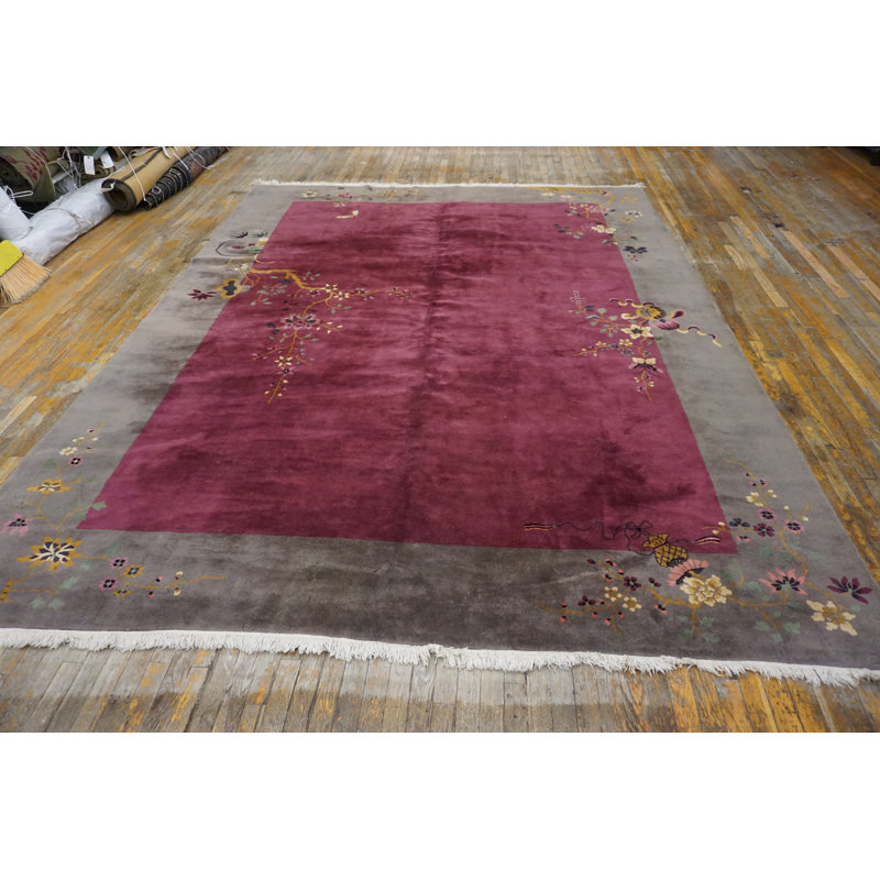 Tapis mauve en laine noué à la main de style antique art déco des années 1920