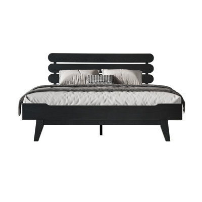 Full Size Bed Frame, Solid Wood Platform Bed with Headboard & Footboard, 12 Strong Slatted Design with Central Metal Legs, Noise-Free & Anti-Slip, No Box Spring Needed, Ebony Oak Finish