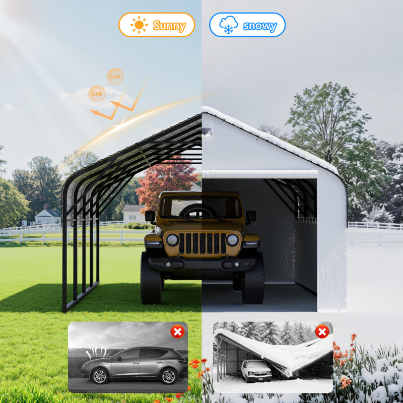 12 Ft. W x 20 Ft. D Heavy-Duty Metal Carport with Galvanized Roof & Fabric Walls, Solar Light, All-Weather Outdoor Canopy Shelter Rated 35psf Snow/100mph Wind