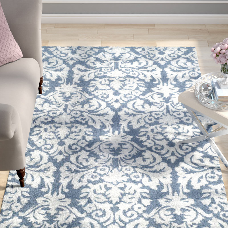 Tapis bleu marine / gris en laine / viscose / coton touffeté à la main Domingues, Rectangle 3 pi x 5 pi