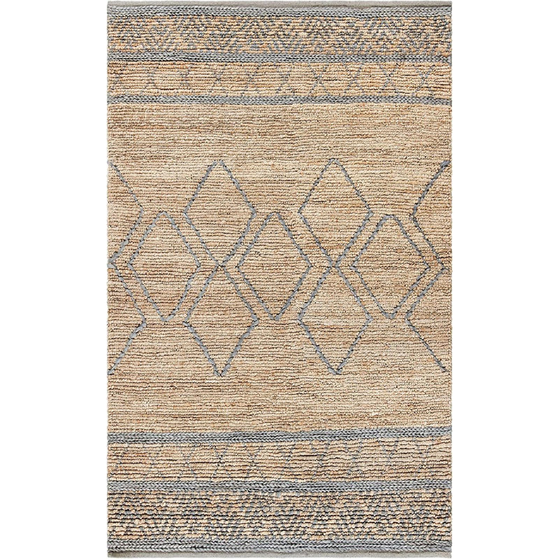Tapis oriental beige / gris en jute / sisal tressé à la main 5 pi x 8 pi Oriental