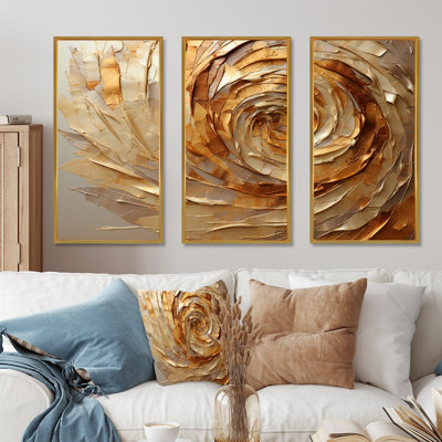 Brown Gilded Mocha Spiral - Abstract Spirals Canvas Wall Art Set