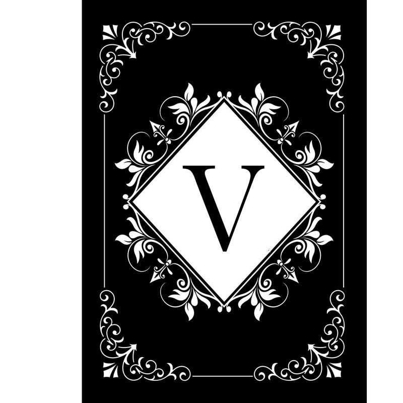 Drapeau de jardin noir et blanc monogramme V