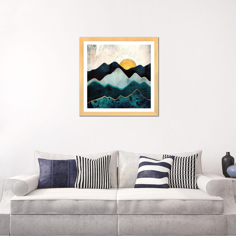 Glacial Hills - impression d'art graphique, 24" H x 24" W x 1" D, Toile avec cadre en bois beige, Blanc