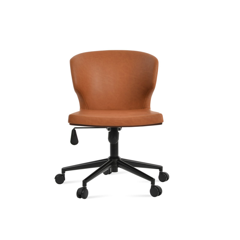 Chaise de bureau Amed Plus, Noir mat, Caramel