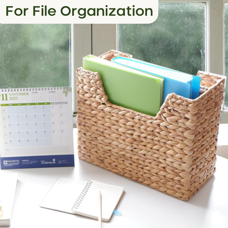 Hand-Woven Water Hyacinth Storage Box And File, Book, Newspaper, File Organizer, Decorative Storage Box With Handle